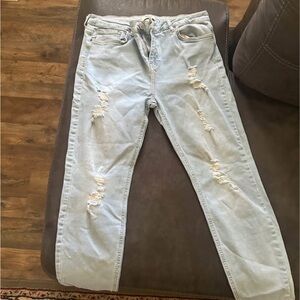 Forever 21 Light Blue Ripped Straight Leg Jeans